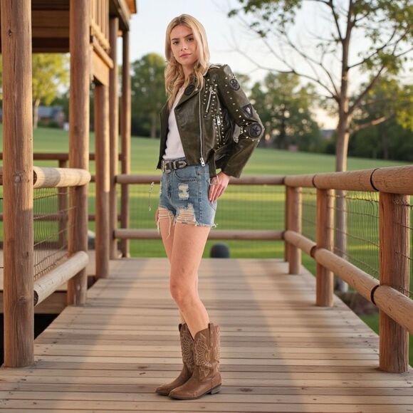 Blue B NWT Studded Vegan Leather Moto Jacket – Fantasy Rebel Look, Size Small - Picture 10 of 16